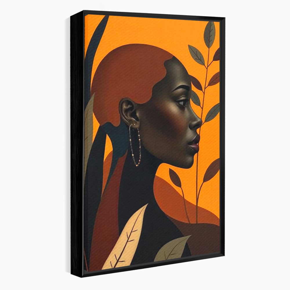 Tablou canvas cu ilustratie digitala cu profil de femeie, in rama de aluminiu negru
